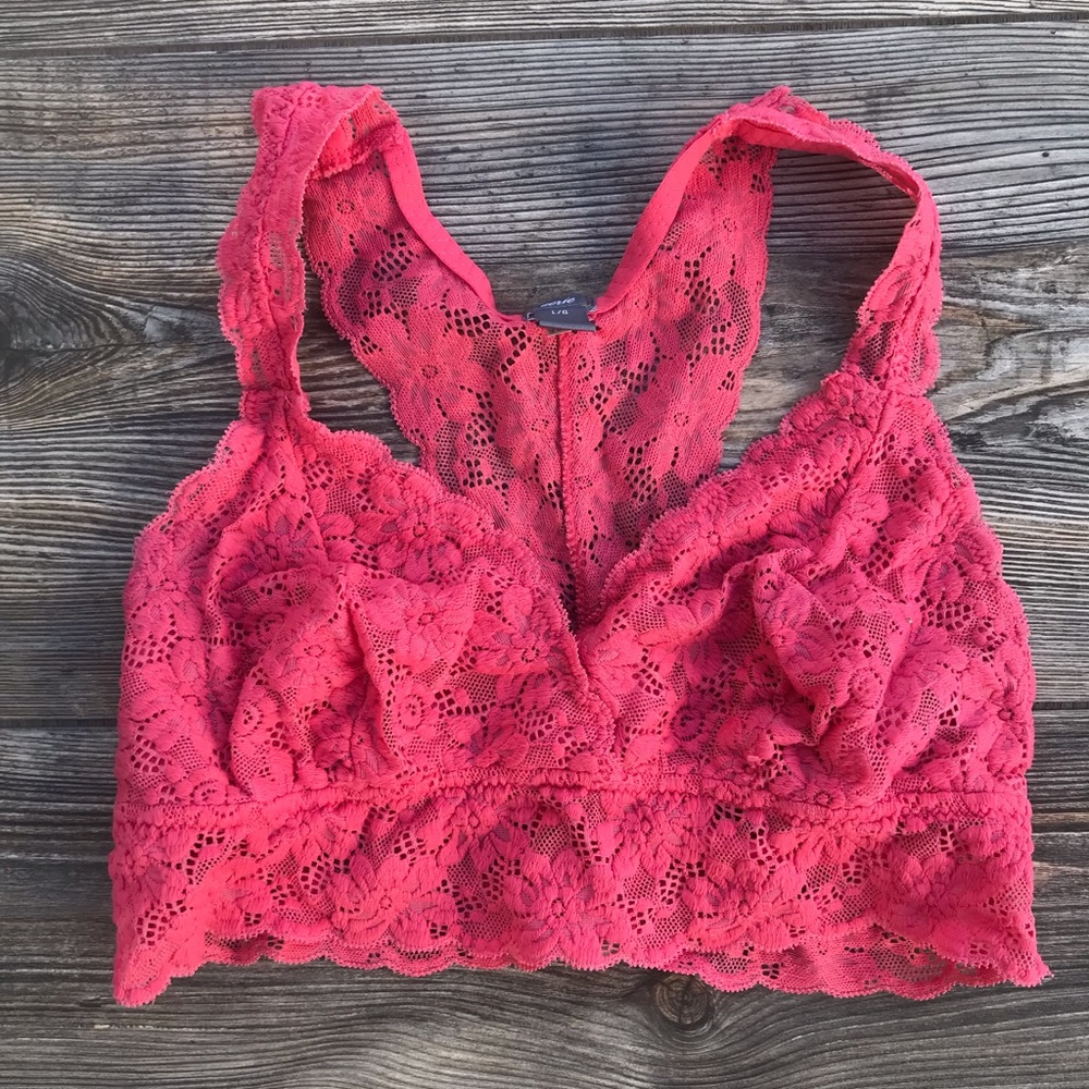 AERIE Lace Bralette Pink Coral Stretchy - Picture 3 of 5